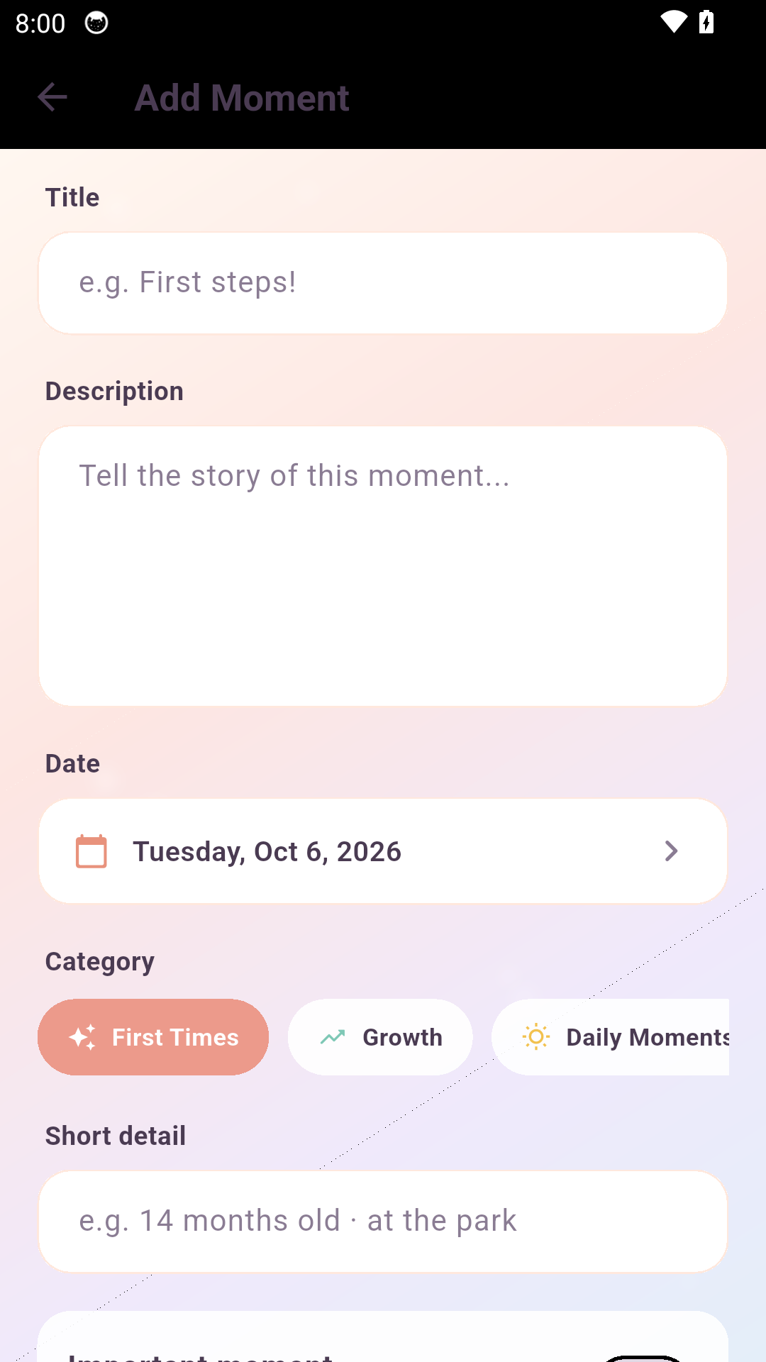 Parental Moments app screen