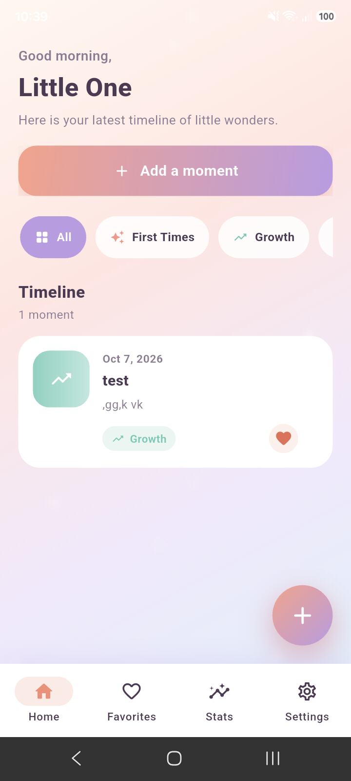 Parental Moments timeline screen